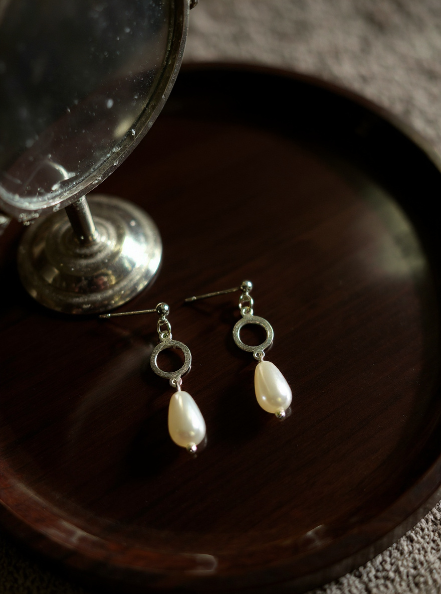 Sterling Silver and Faux Teardrop Pearl Dangle Earrings