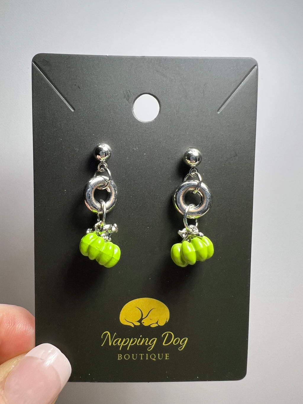 Ceramic Green Pumpkin Dangle Earrings – Silver-Tone Fall Earrings