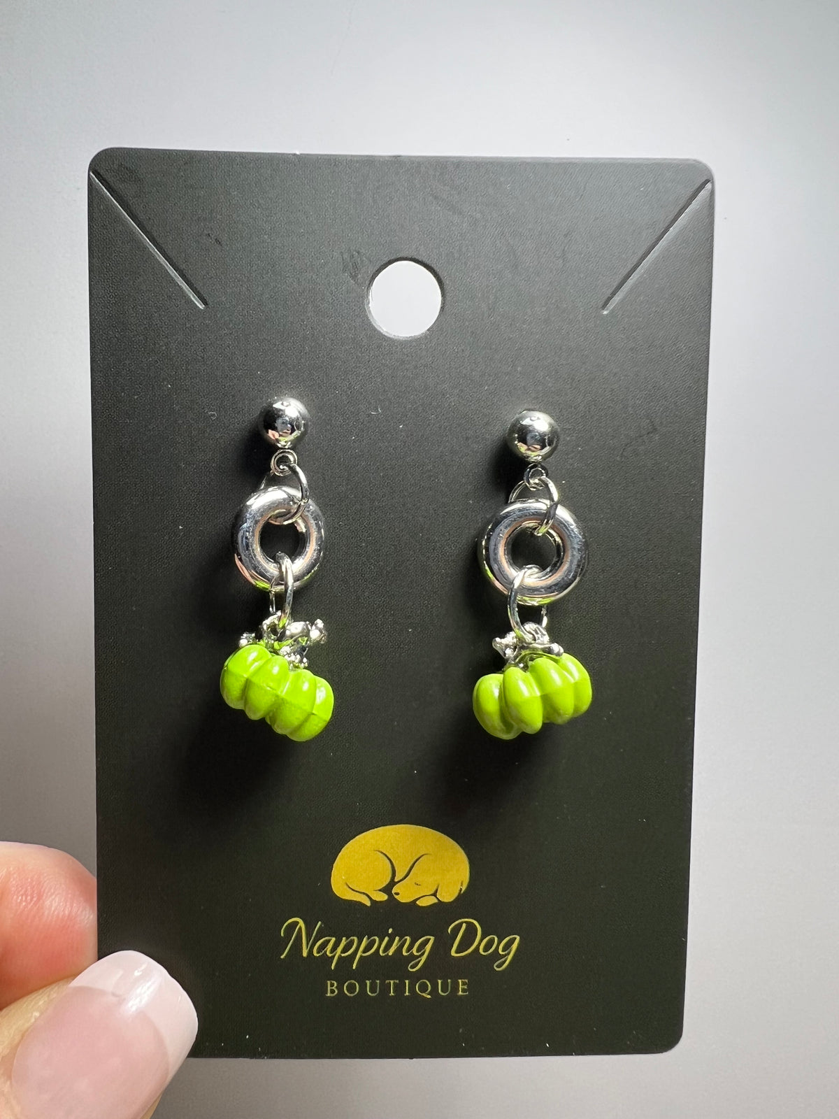 Ceramic Green Pumpkin Dangle Earrings – Silver-Tone Fall Earrings