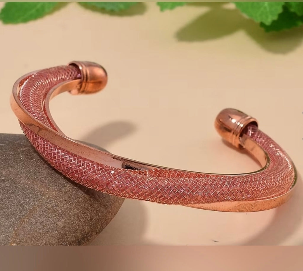 Pink Austrian Crystal Infinity Cuff Bracelet in Rose Gold Tone