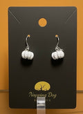White Ceramic Pumpkin Dangle Earrings – Silver-Tone Fall Earrings