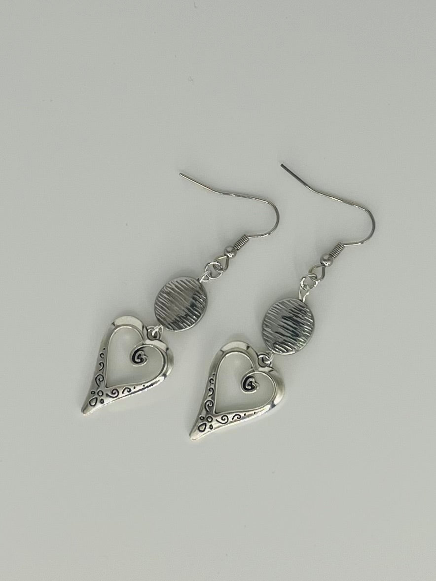 Antique Silver Heart Earrings