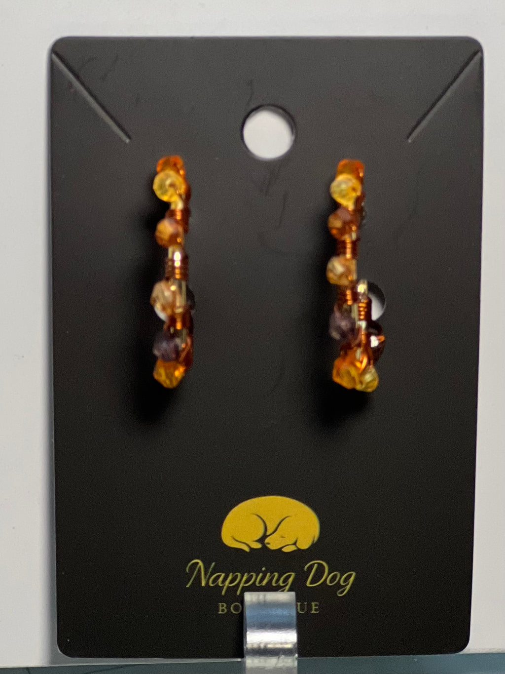Hand-Wrapped Copper Hoop Earrings with Autumn-Toned Faceted Beads