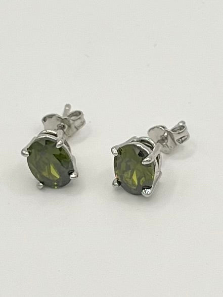 Sterling Silver Genuine Peridot Oval Stud Earrings