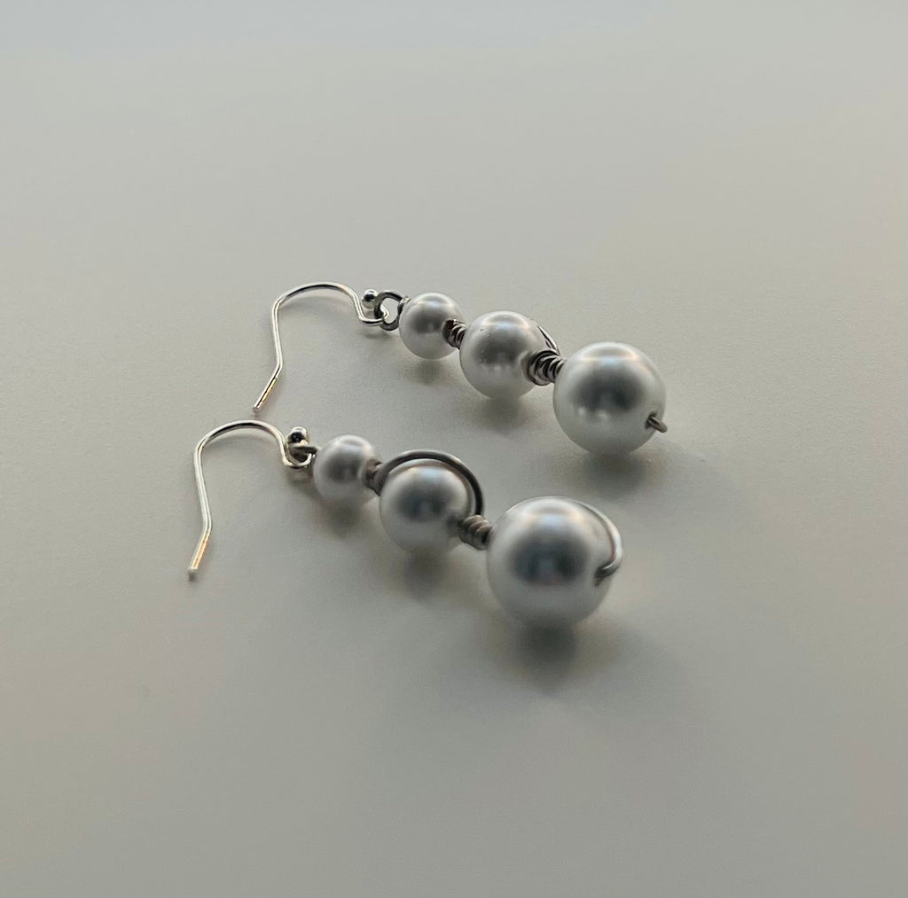 Wire Wrapped Pearl Earrings with Sterling Silver Ear Wires