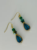 Gold and Multi Shades of Green Dangle Earrings