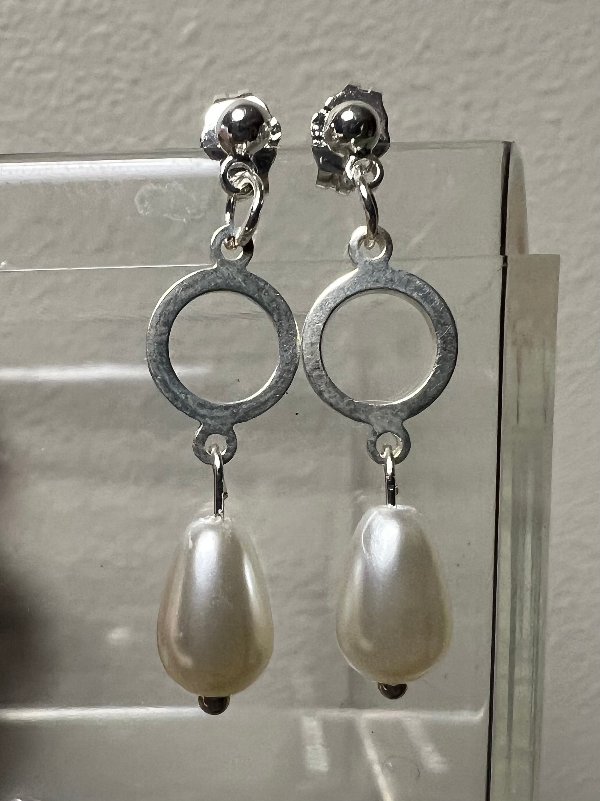Sterling Silver and Faux Teardrop Pearl Dangle Earrings