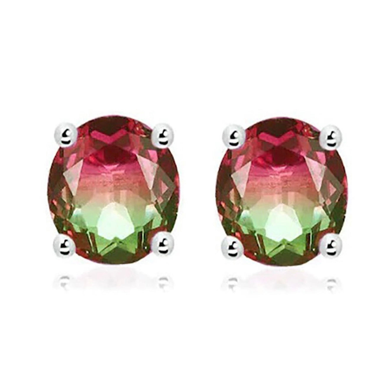 Sterling Silver Round Watermelon Tourmaline Earrings