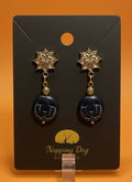 Navy Blue Ceramic Jack-O’-Lantern Dangle Earrings – Gold-Tone Halloween Earrings