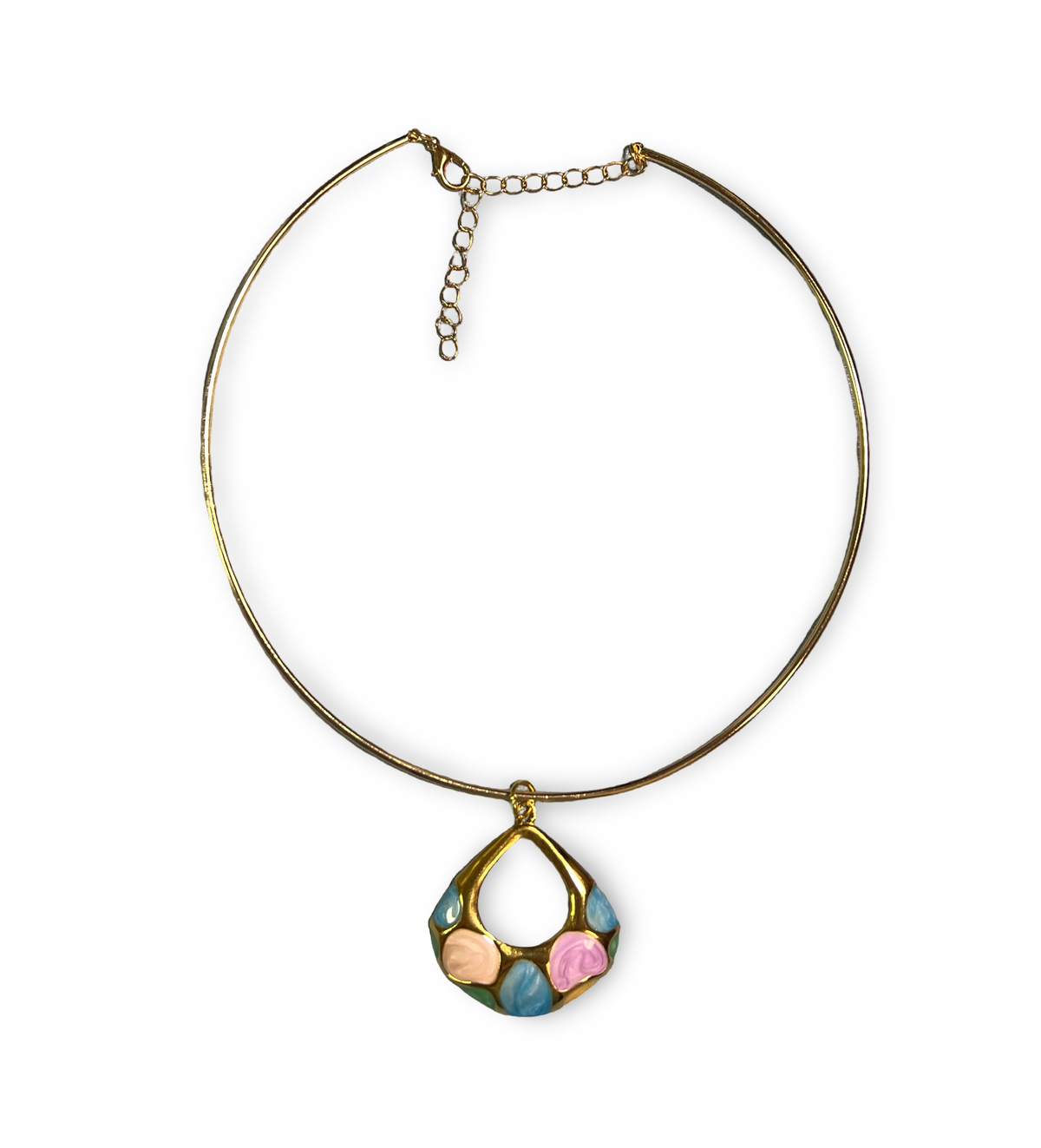 Multicolor Enamel Pendant Choker Necklace – Gold-Tone Statement Necklace