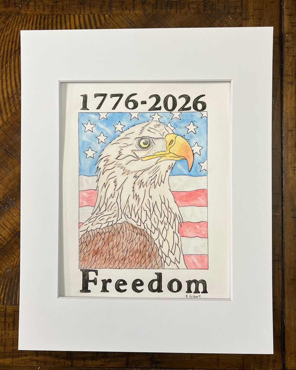 Patriotic Bald Eagle Watercolor (9x12) – 1776–2026 Freedom Art