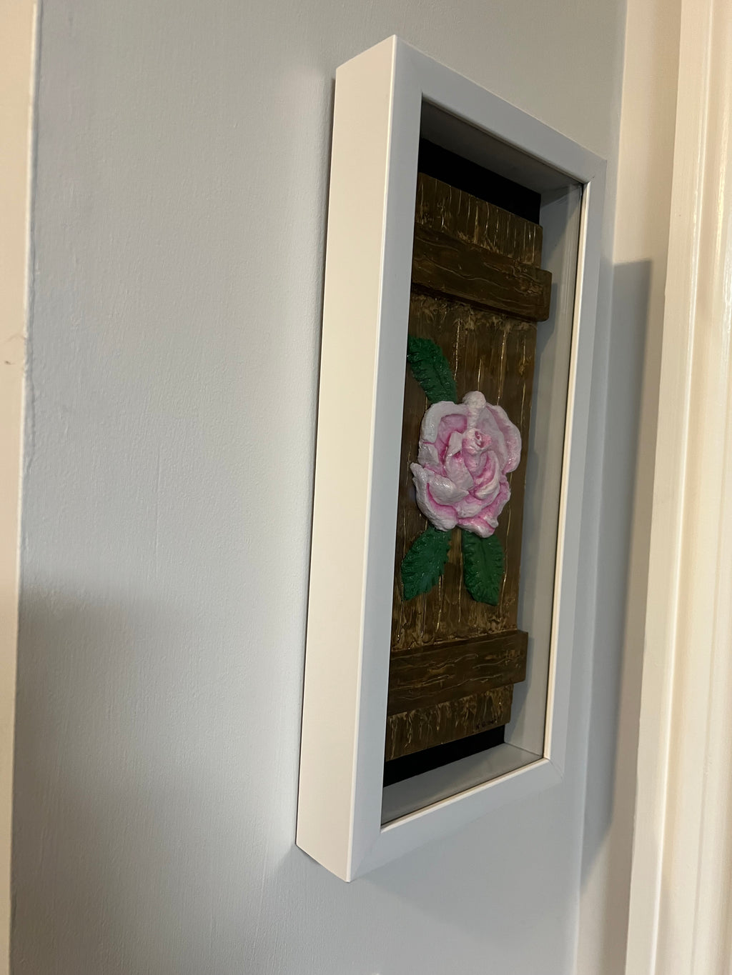 Textured Pink Rose Wall Art – Framed Rustic Floral Acrylic Painting