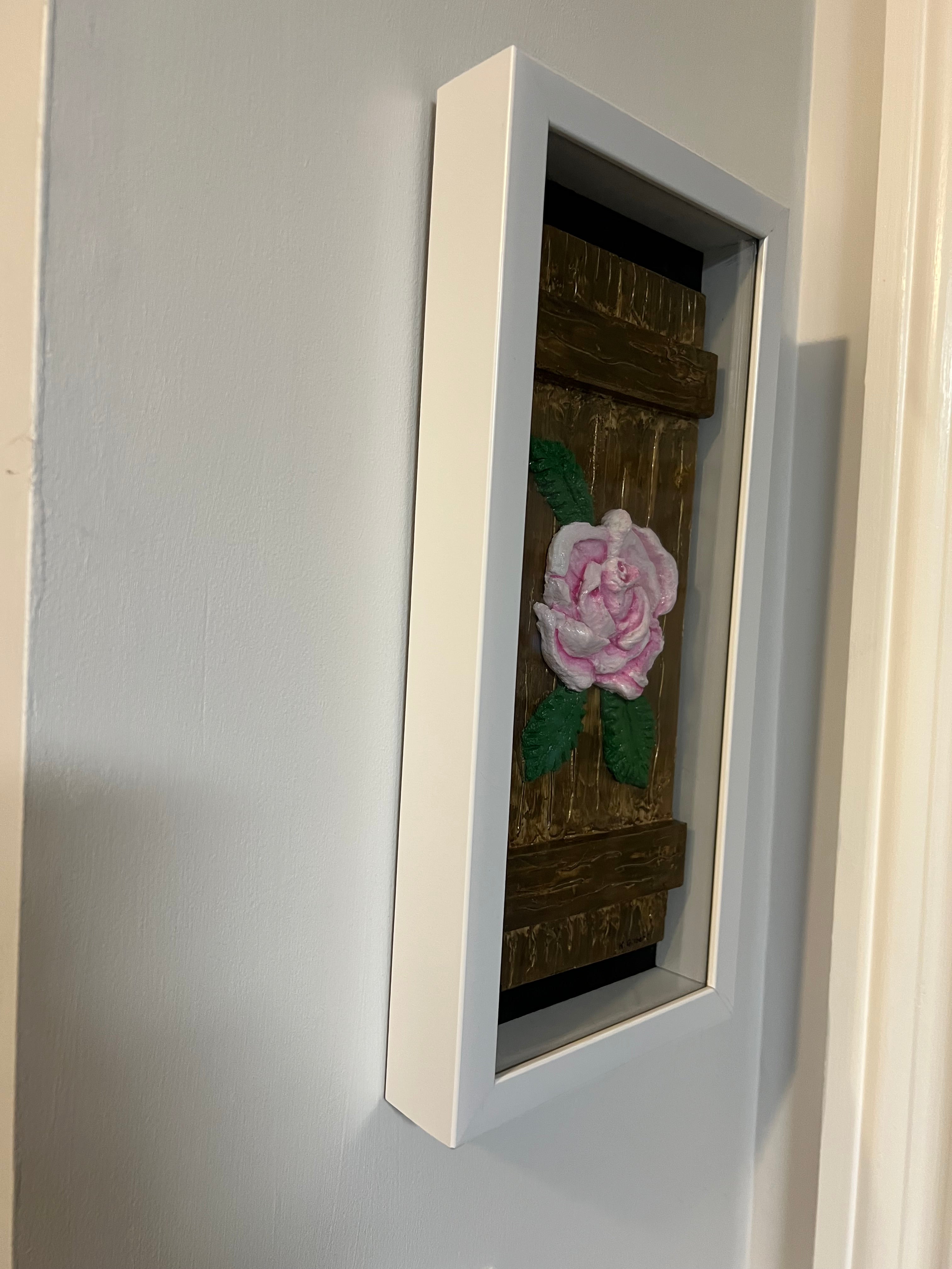 Textured Pink Rose Wall Art – Framed Rustic Floral Acrylic Painting