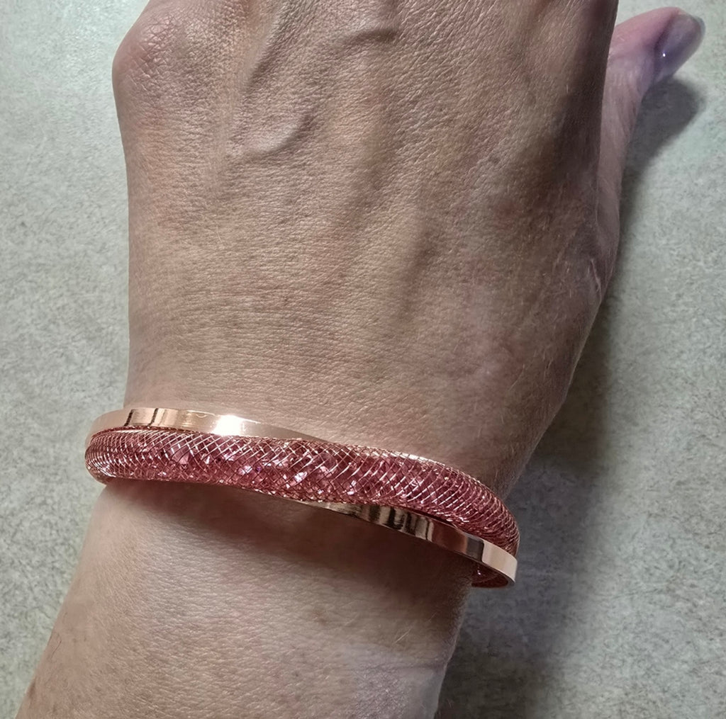 Pink Austrian Crystal Infinity Cuff Bracelet in Rose Gold Tone