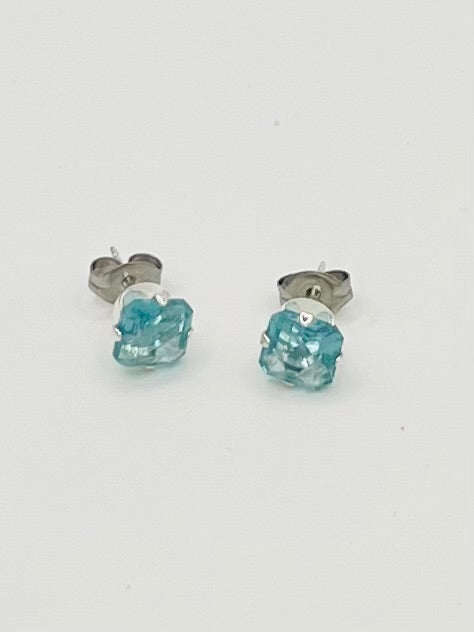 .925 Sterling Silver Ascher-Cut Turquoise CZ Studs Earrings