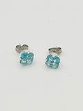 .925 Sterling Silver Ascher-Cut Turquoise CZ Studs Earrings