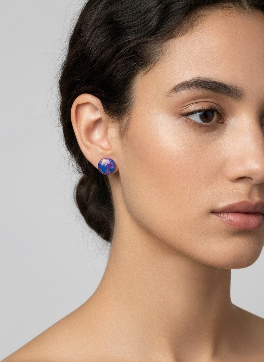 Purple & Blue Mosaic Stud Earrings – Gold Accent