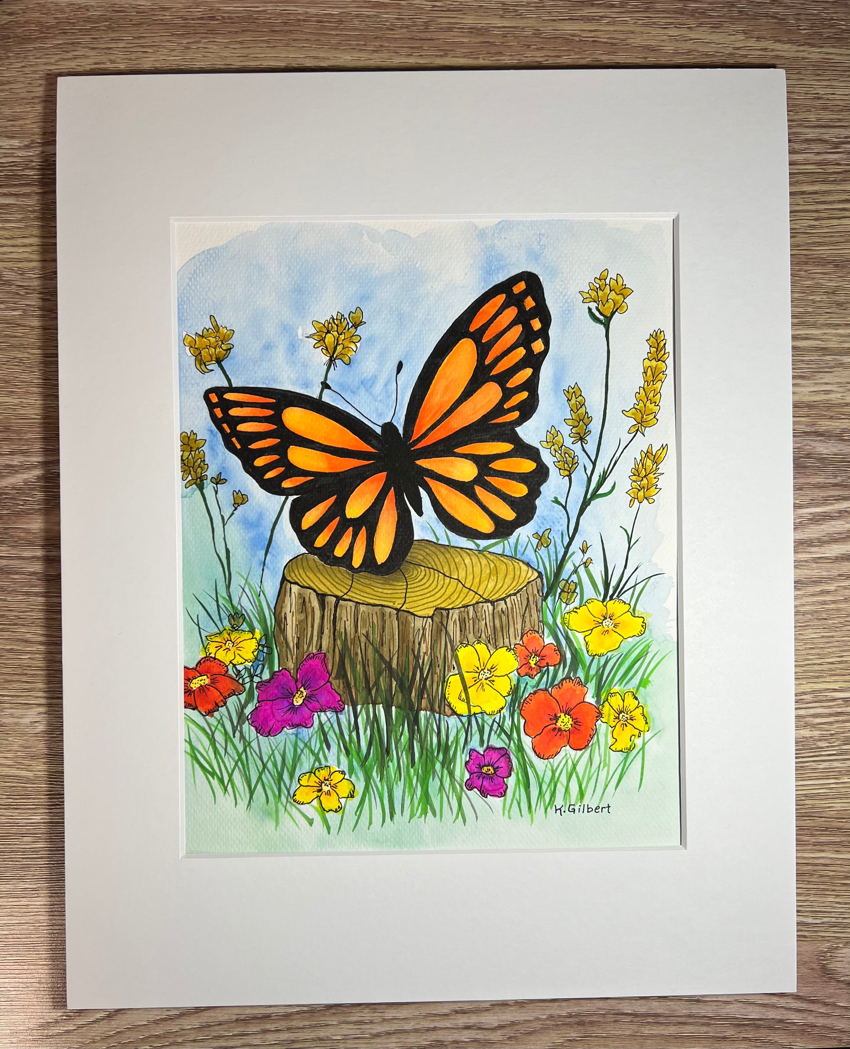 Original Watercolor Painting – Monarch Butterfly in Springtime