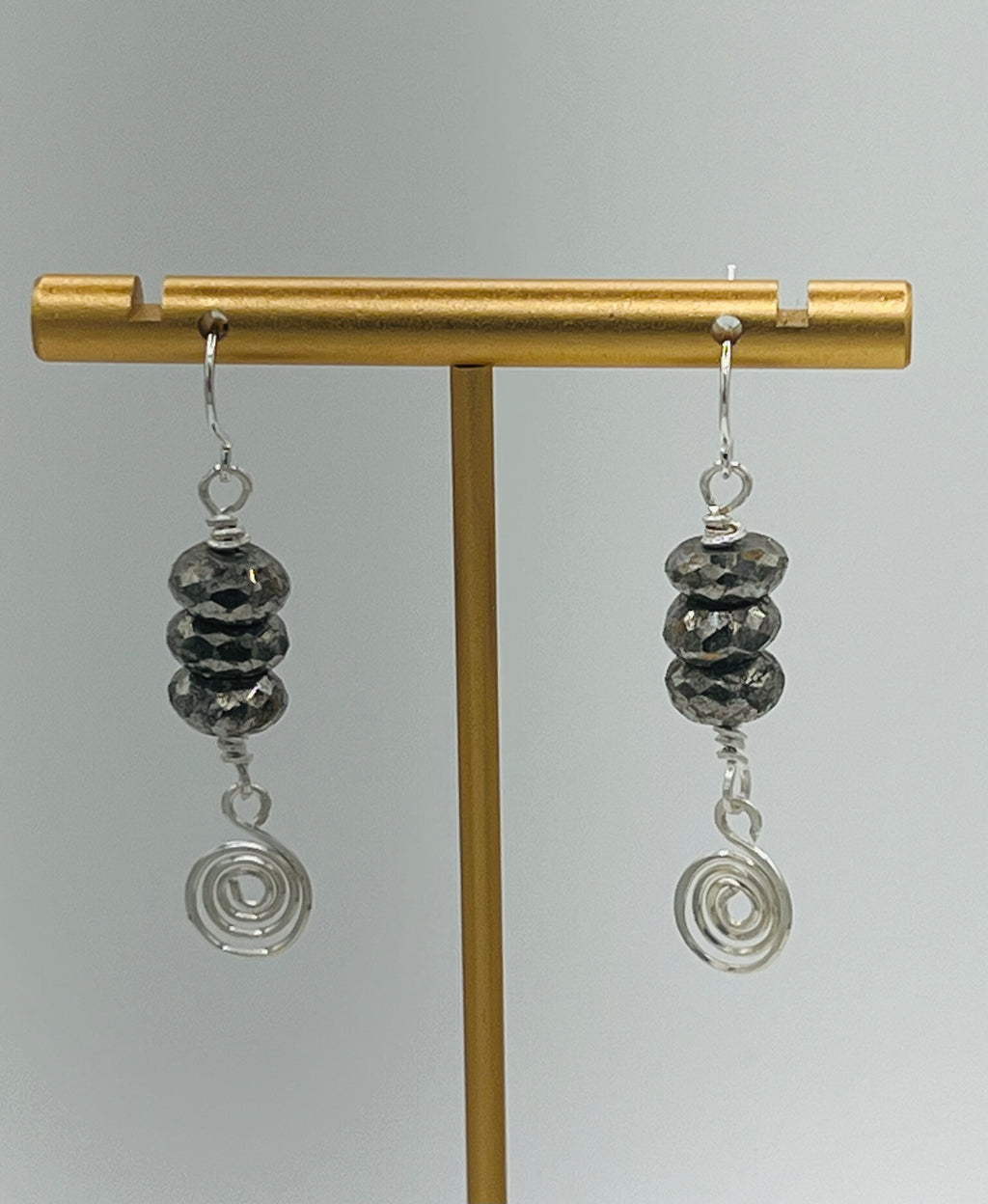 Genuine Pyrite & Sterling Silver Spiral Earrings