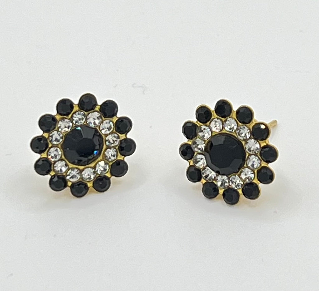 Gold Tone Flower Rhinestone Stud Earrings – Various Colors