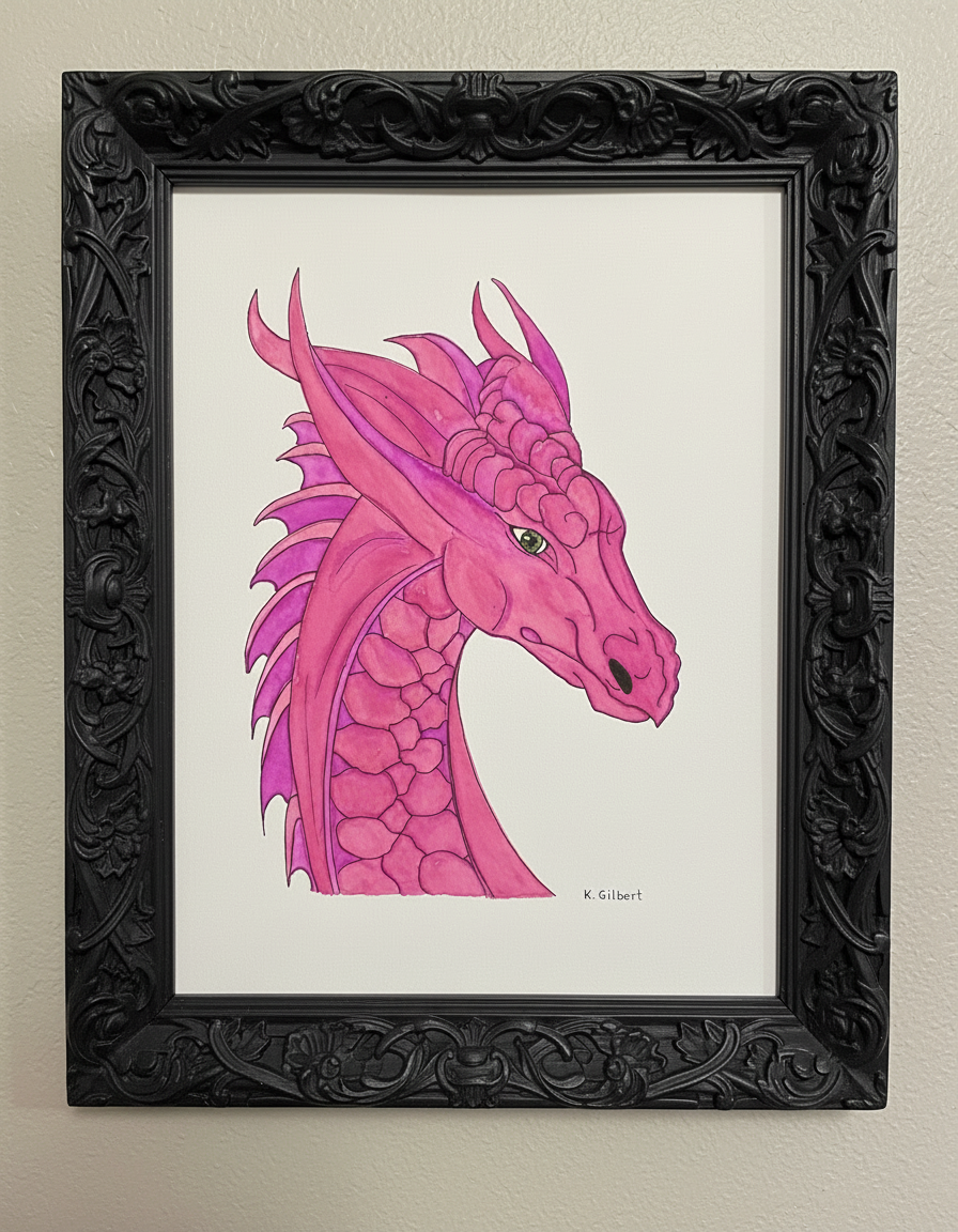 Watercolor Pink Dragon Painting