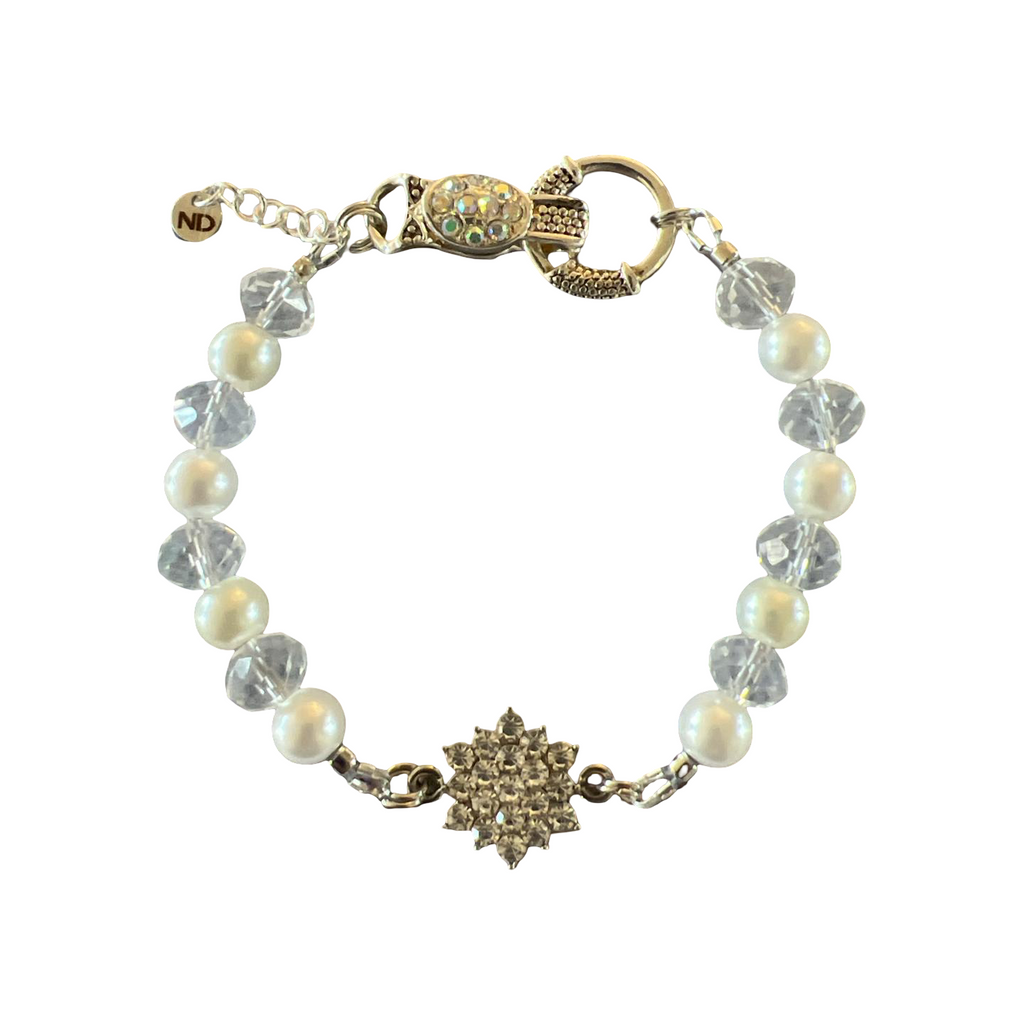 Pearl & Crystal Bracelet with Rhinestone Starburst Charm and Magnetic Closure