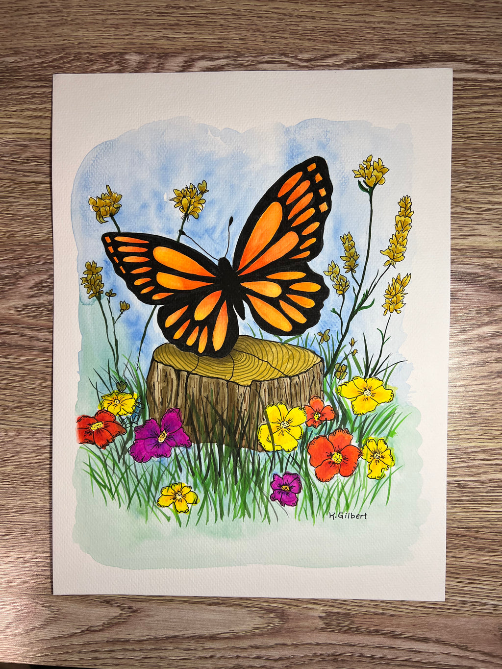 Original Watercolor Painting – Monarch Butterfly in Springtime