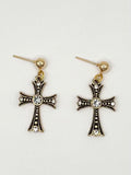 Artisan-Style Antique Gold Cross Earrings