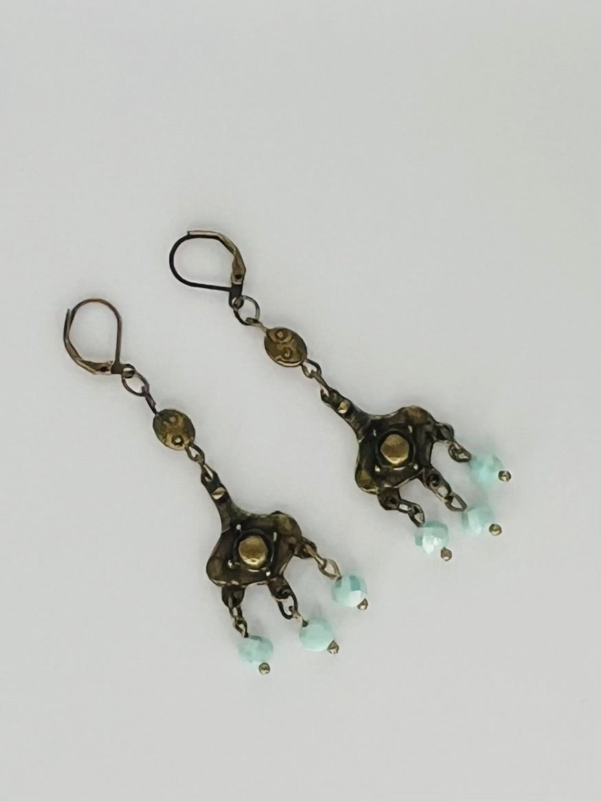 Bronze and Turquoise Dangle Earrings