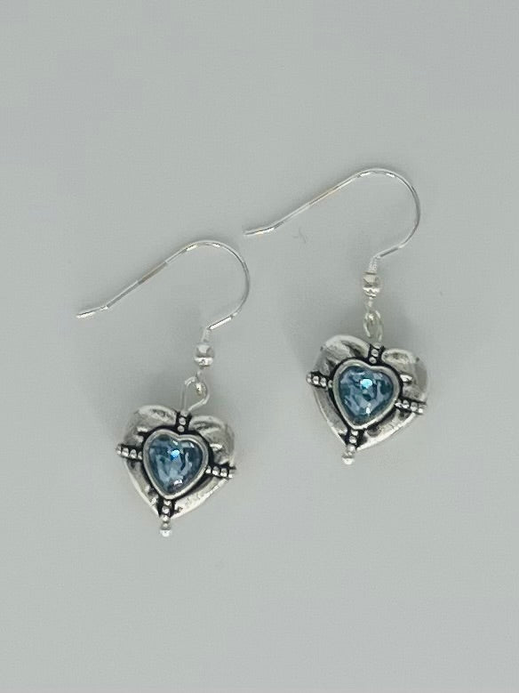 Silver Tone Heart Earrings - Choose from Amethyst or Crystal