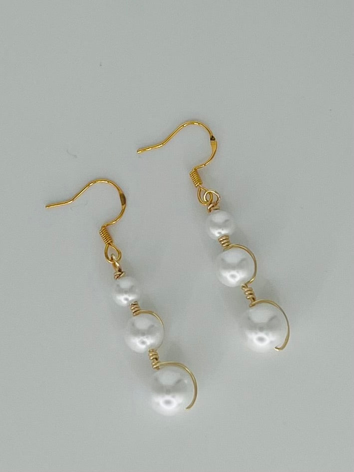 Hand Crafted Gold and Wire Wrapped Pearl Earrings