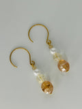 Amber, Pale Yellow and Faux Pearl Dangle Earrings
