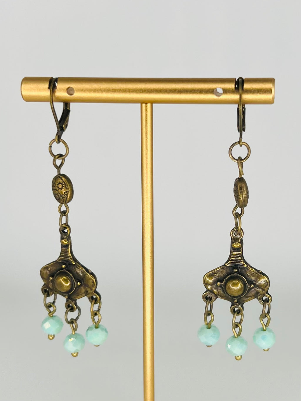 Bronze and Turquoise Dangle Earrings