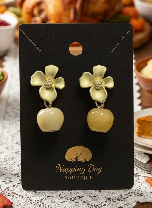 Yellow Jade Dangle Earrings with Gold-Tone Flower Posts – Natural Stone Earrings