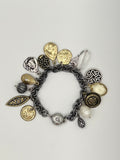 Mixed Metal Charm Bracelet with Pearl & Crystal Accents and Magnetic Clasp