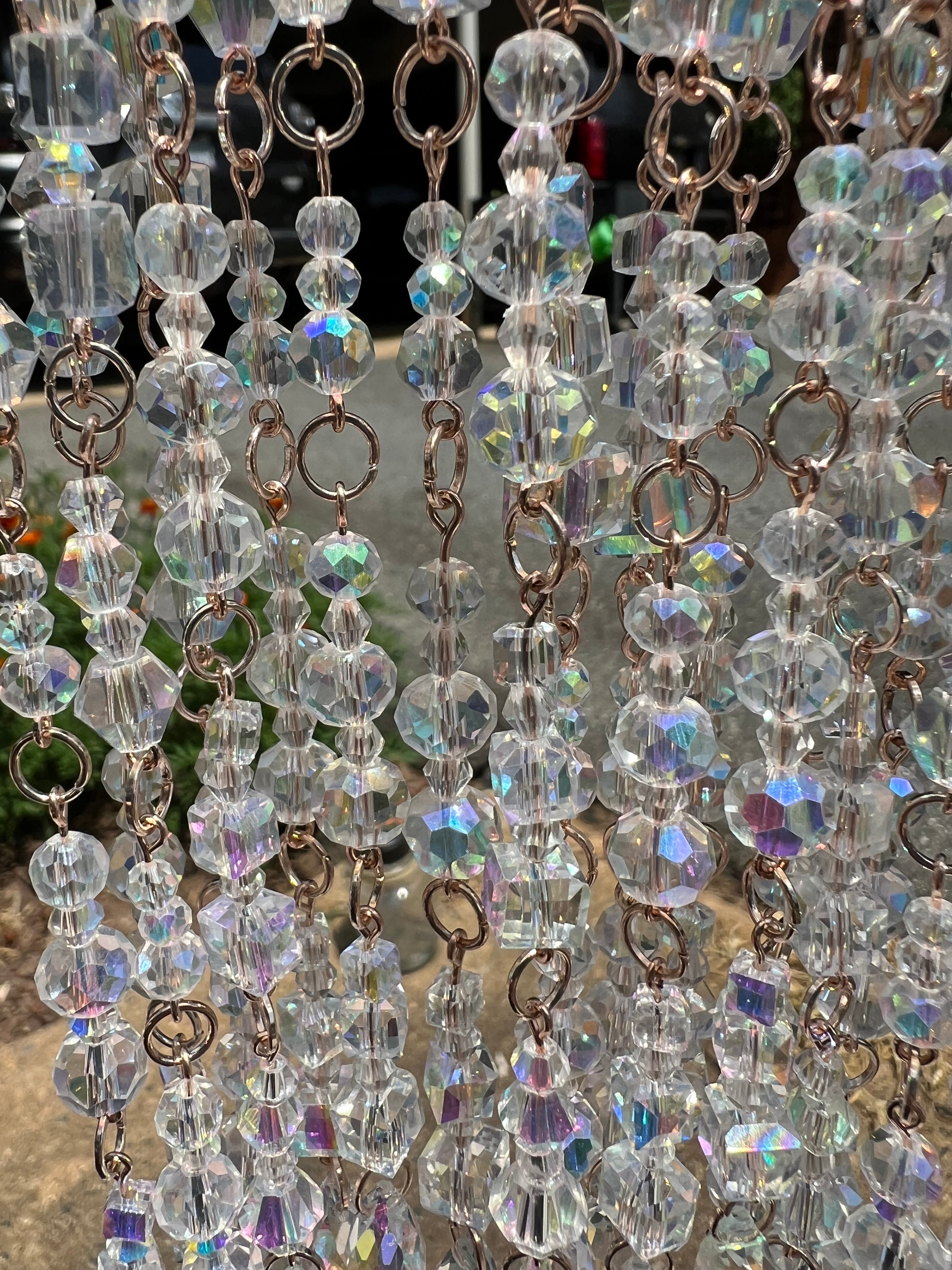 Handcrafted Rose Gold Glass Bead Suncatcher with Rhinestone Kiss Lock