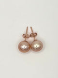Pink Freshwater Pearl Stud Earrings in Rose Gold over Sterling Silver
