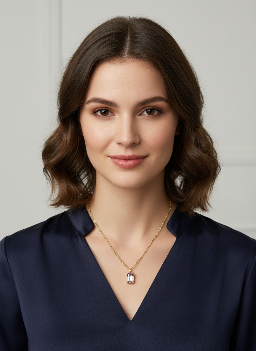Emerald-Cut Mystic Rainbow Pendant Necklace