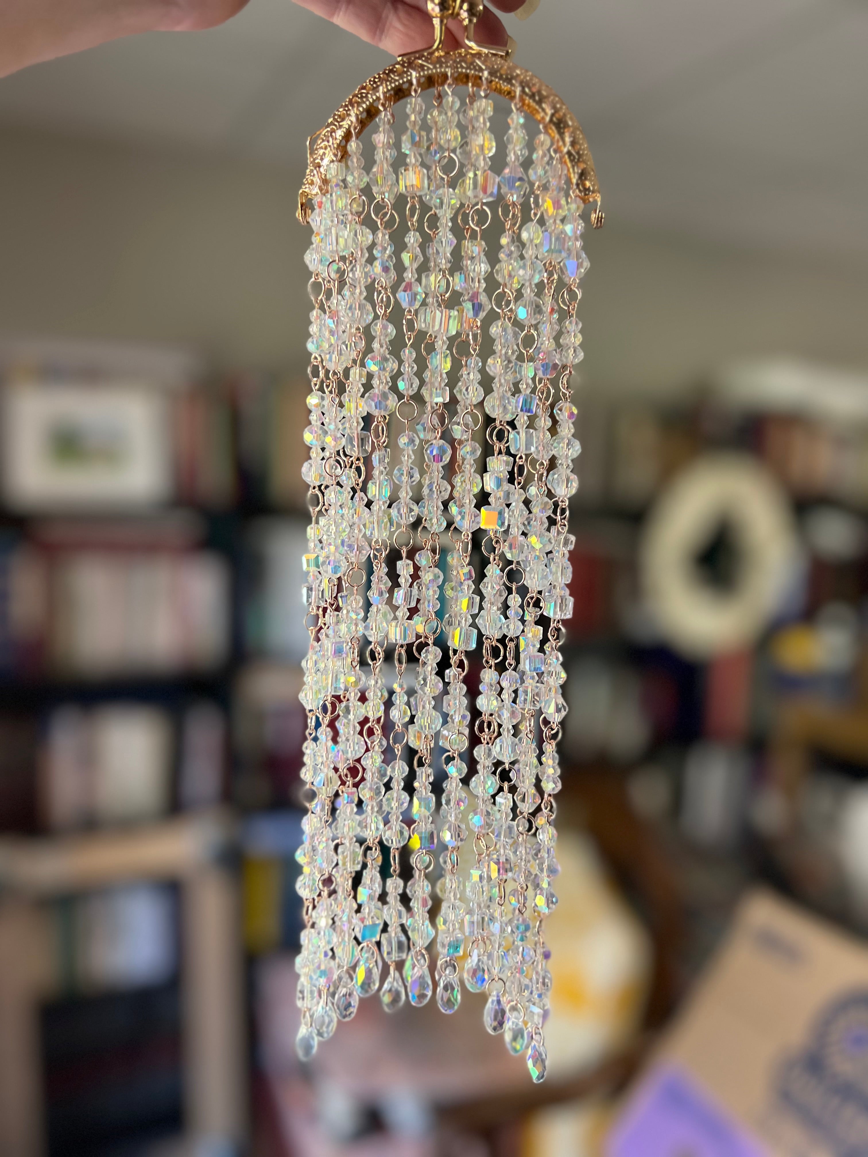 Handcrafted Rose Gold Glass Bead Suncatcher with Rhinestone Kiss Lock