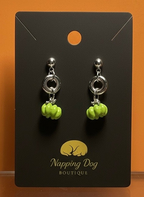 Ceramic Green Pumpkin Dangle Earrings – Silver-Tone Fall Earrings