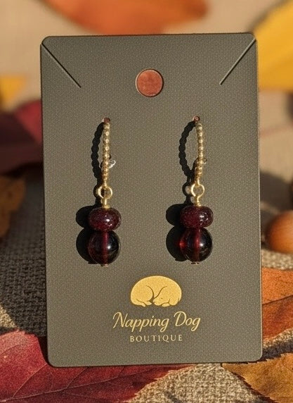 Brown Acorn Bead Dangle Earrings – Gold-Tone Textured Hoop Earrings