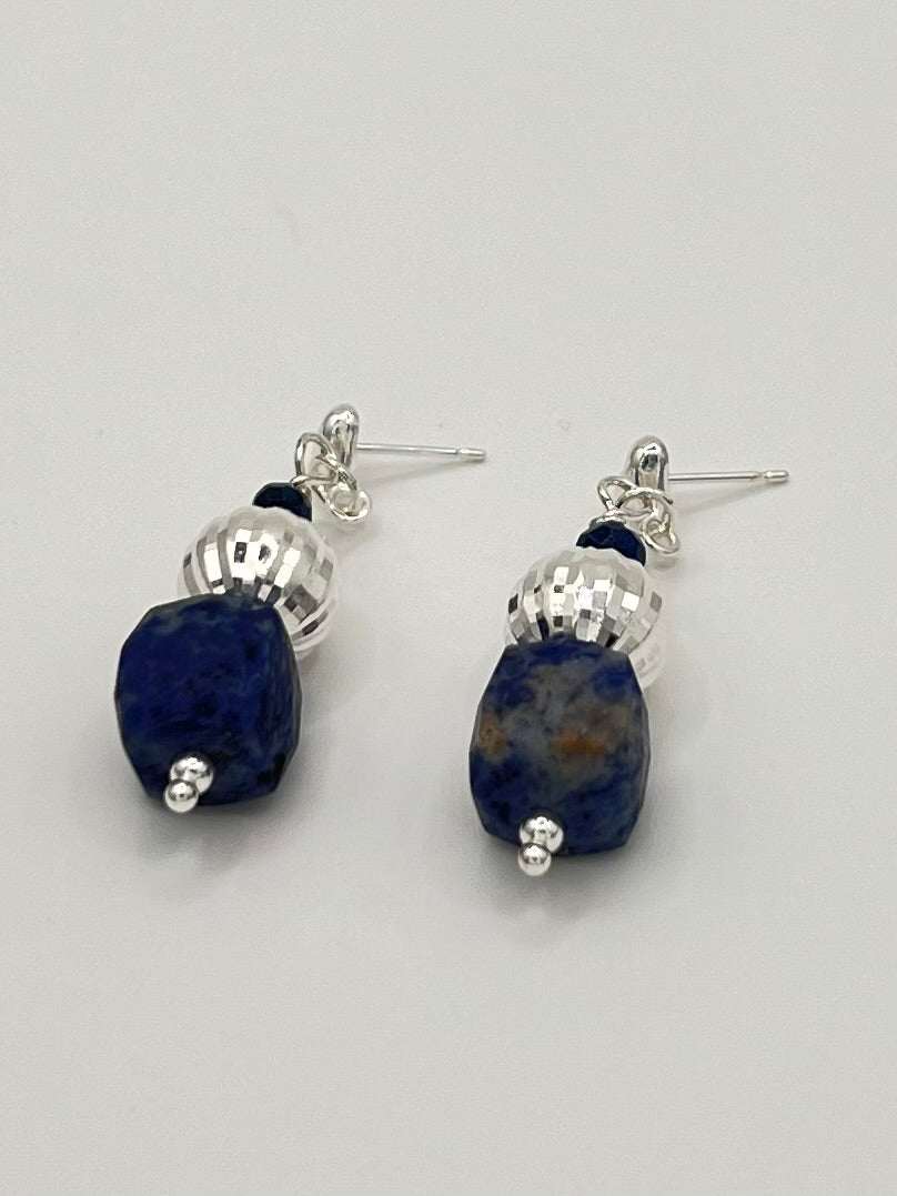 Genuine Faceted Iolite and Sterling Silver Bead Dangle Earrings (bracelet sold separately)