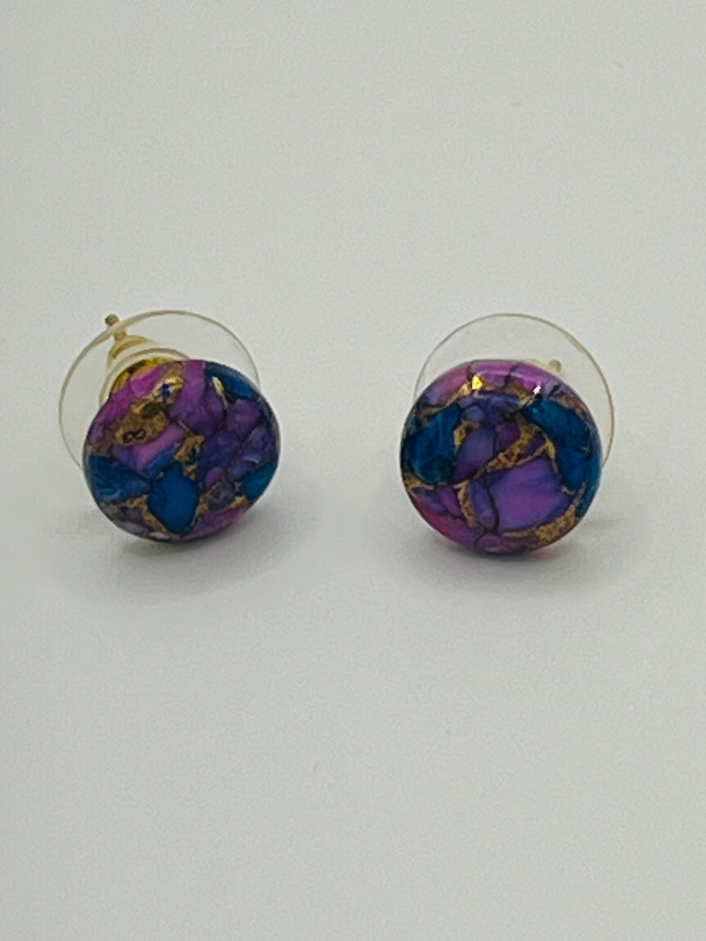 Purple & Blue Mosaic Stud Earrings – Gold Accent