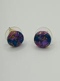 Purple & Blue Mosaic Stud Earrings – Gold Accent