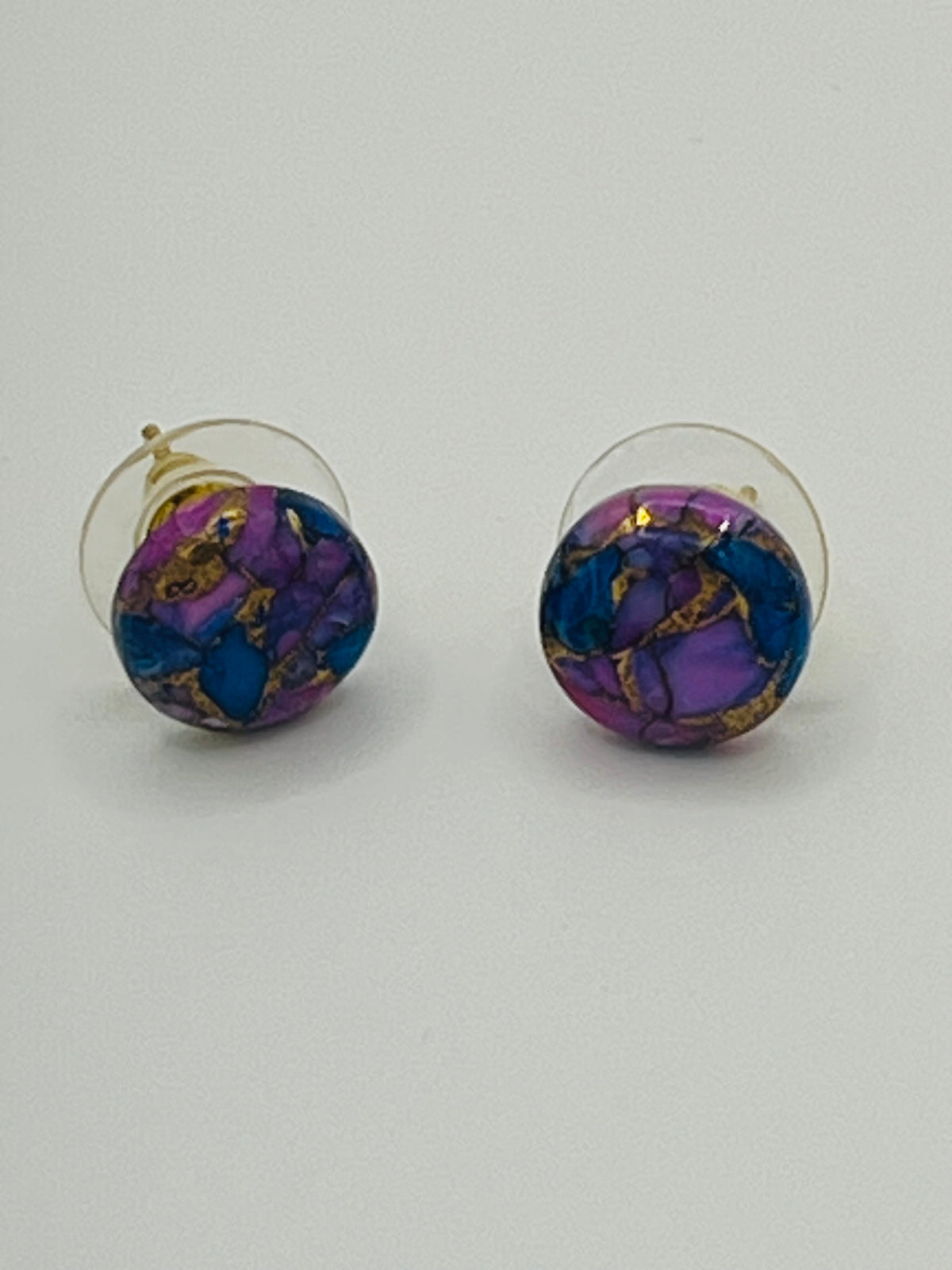 Purple & Blue Mosaic Stud Earrings – Gold Accent