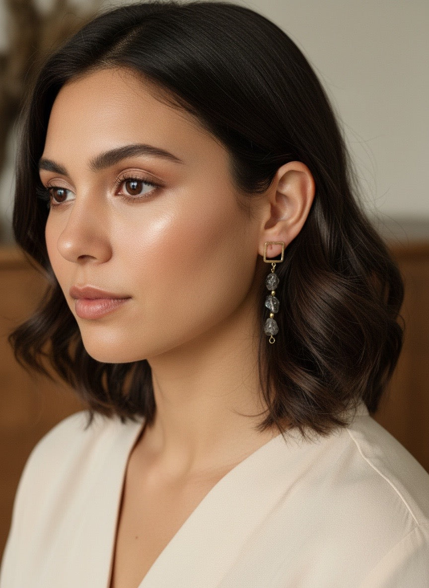 Genuine Herkimer Diamond Gold-Tone Dangle Earrings