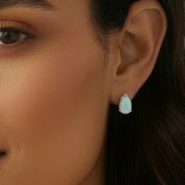 Stainless Steel Teardrop Opalite Post Earrings