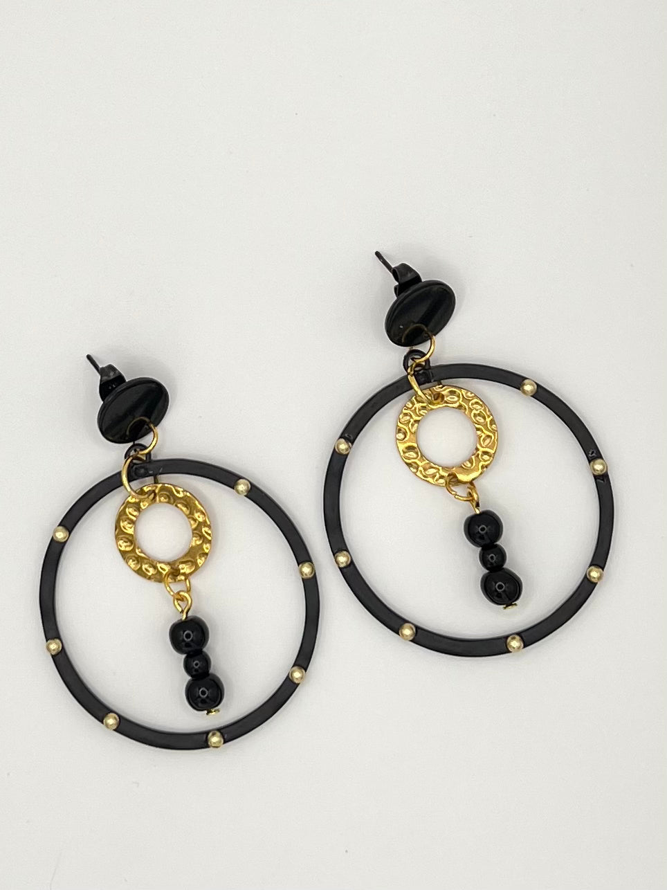 Double Black and Gold Hoop Earrings
