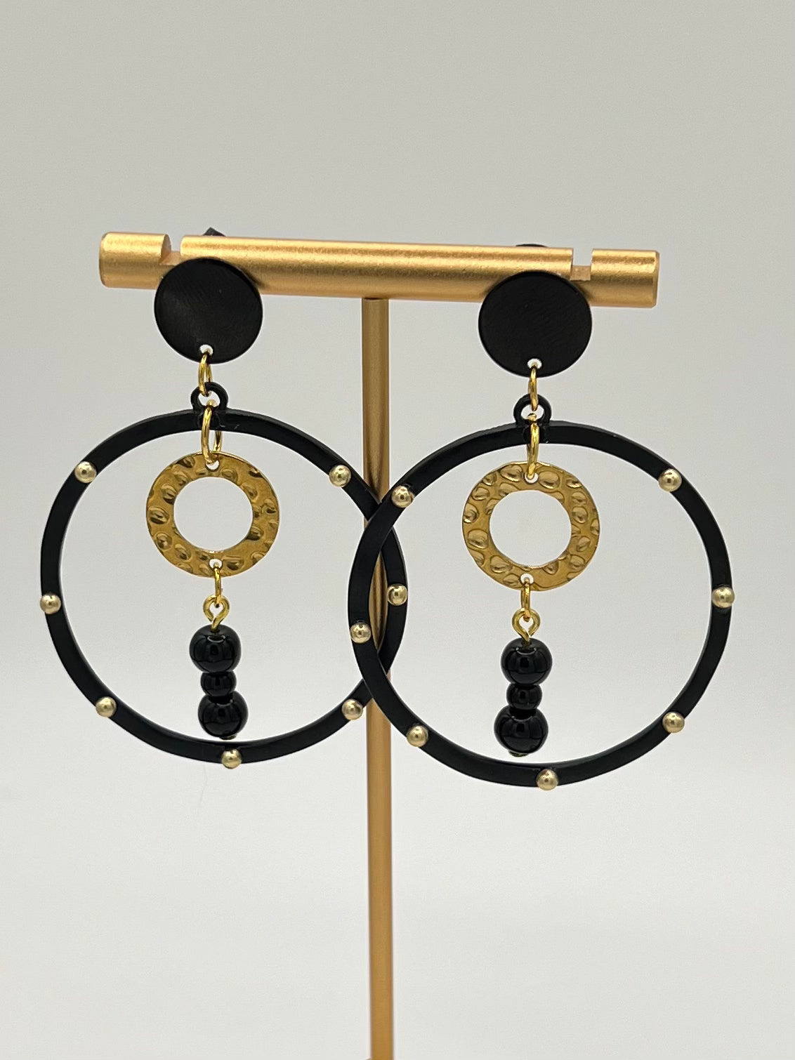 Double Black and Gold Hoop Earrings