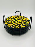 Hand-Painted Black and Yellow Gradient Floral Coaster - Set of 4